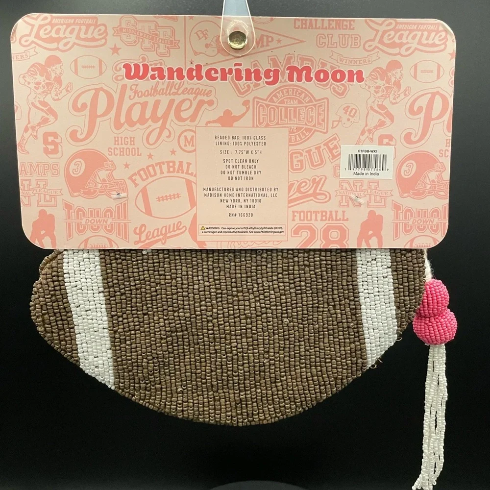 BRAND NEW Viral Wandering Moon Football Beaded Pouch Coin Purse - Picture 2 of 5
